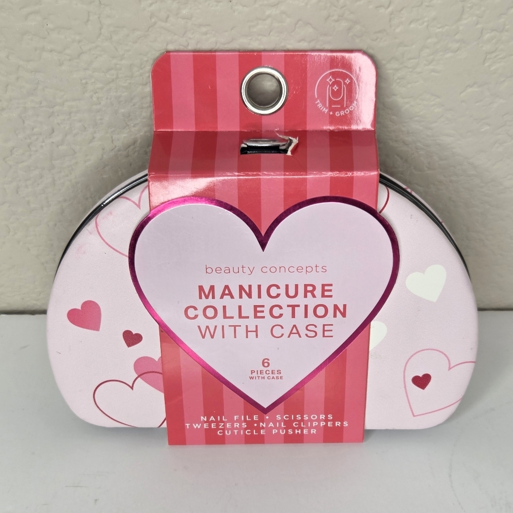 Pink Heart Manicure Collection with Case Tweezers Nail‎ File Clippers